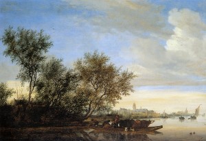 River landscape with ferry Sun